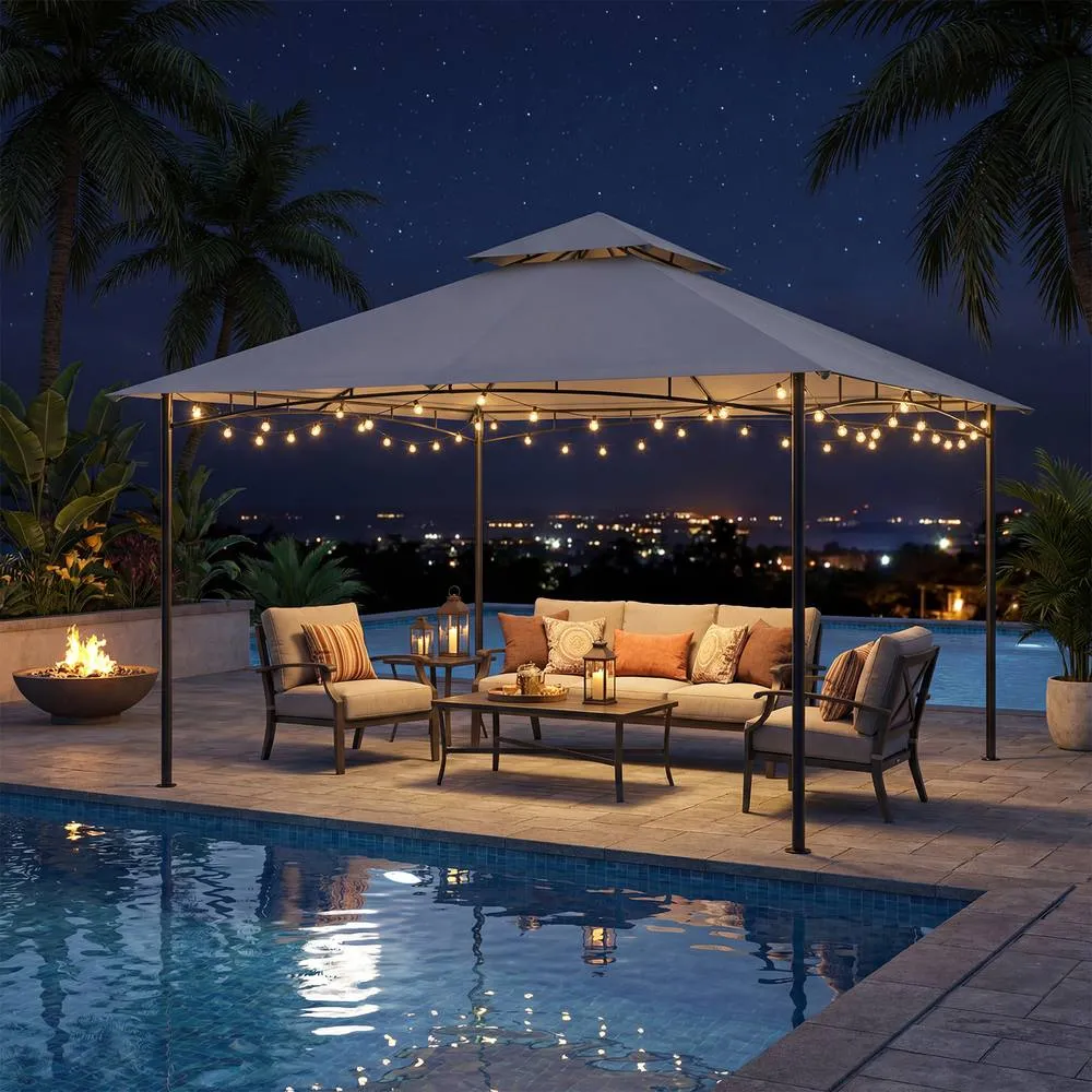 Costway 3.3 x 3.3 M Patio Gazebo w/ Metal Frame Outdoor Canopy Tent in Grey 6