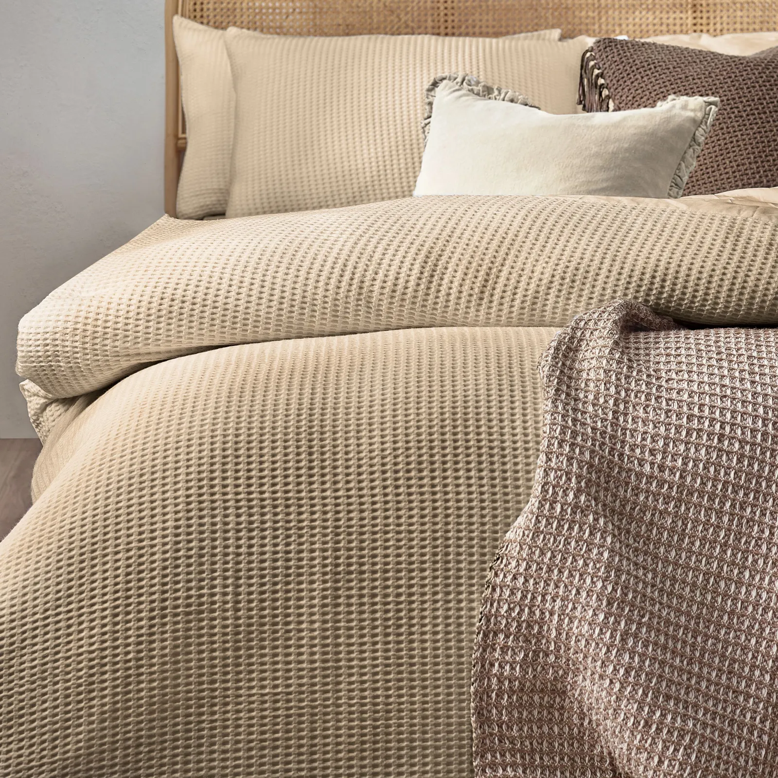 Yard Chunky Waffle 100% Cotton Duvet Cover Set in Light Tan 2