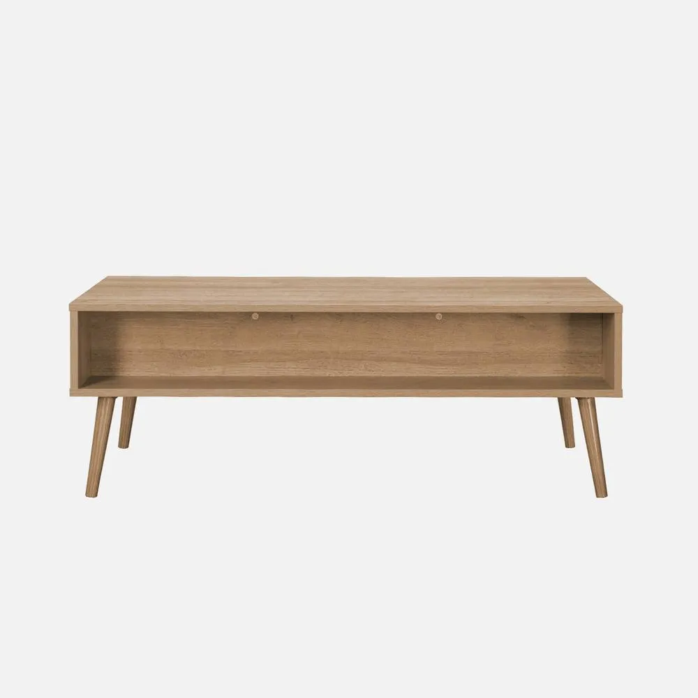 sweeek Wood & Rounded Cane Rattan Coffee Table in Light Brown 3