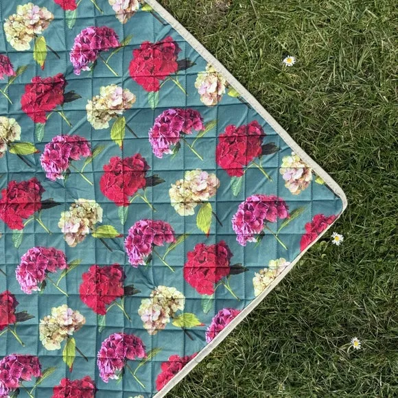 Navigate Sarah Kelleher Teal Rose Print Quilted Picnic Blanket 2