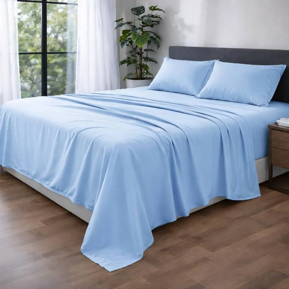 Homes-Linen Ultra Soft Microfibre Flat Sheet Breathable Wrinkle & Fade Resistant in Baby Blue