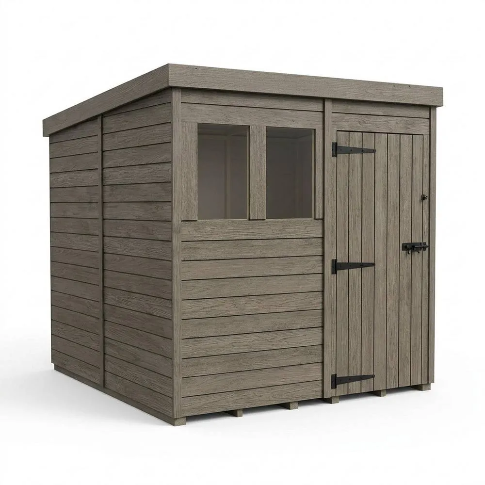 Buttercup Farm 8ft x 10ft Composite Pent Garden Shed Single Door With Windows - Grey