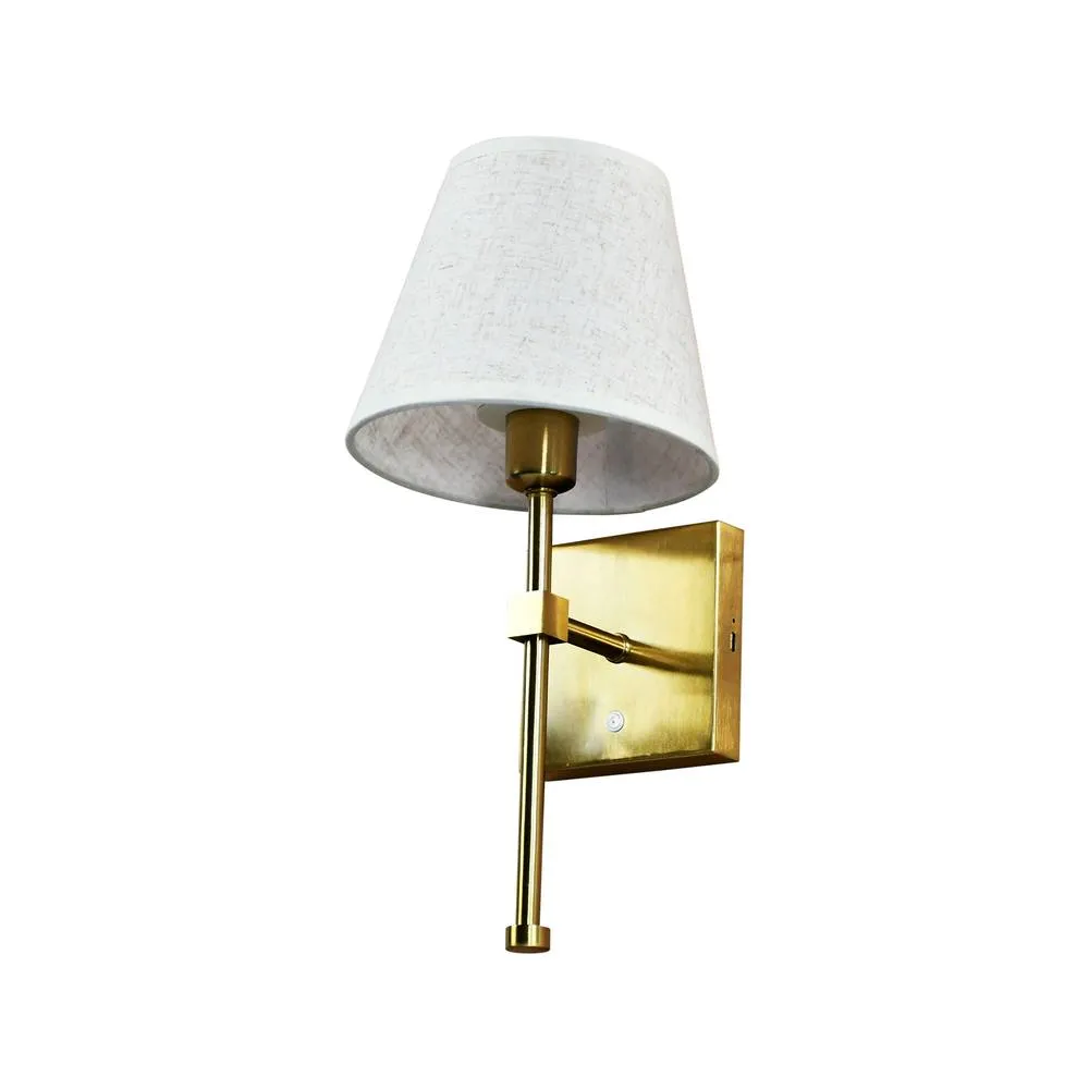 First Choice Lighting Set of 2 Horrace - Brass Rechargeable Wall Lights with Linen Shades in Gold 2