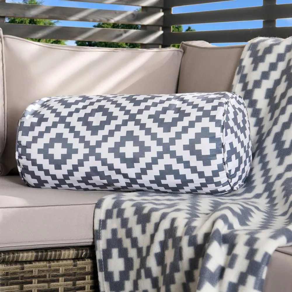OHS Geometric Garden Bolster Cushion Outdoor Pillow Back Neck Support in Grey