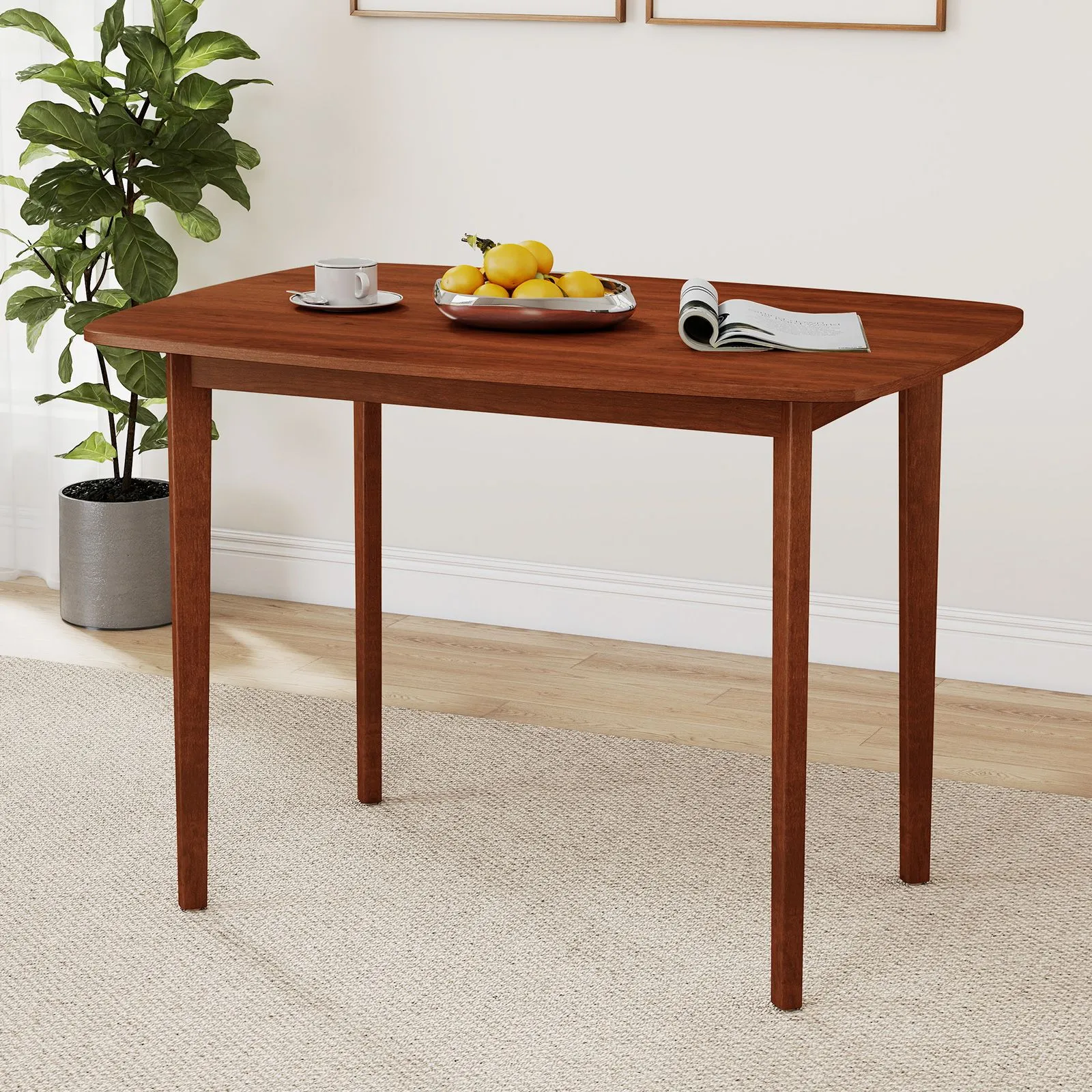 Costway Rectangular Kitchen Table 110cm Wooden Dining Table for 2-4 People in Walnut 3
