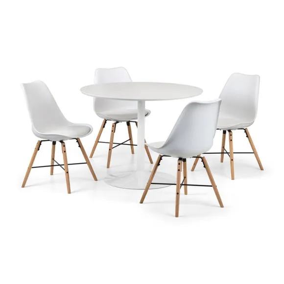 Blanco 4 Seater Round Pedestal Dining Table with 4 Kari Chairs, White 2
