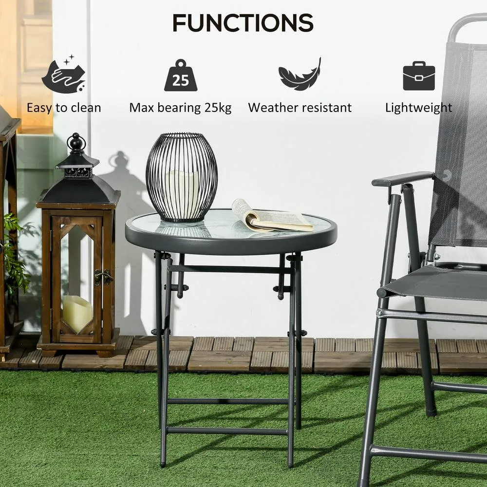 OUTSUNNY Round Folding Side Table w/ Imitation Marble Glass Top in White 5