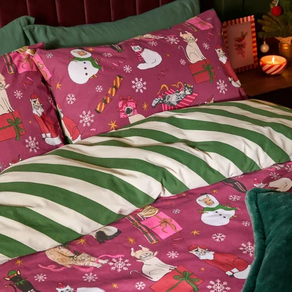 Furn. Feline Festive Brushed Polycotton Duvet Cover & Pillowcase Set 3