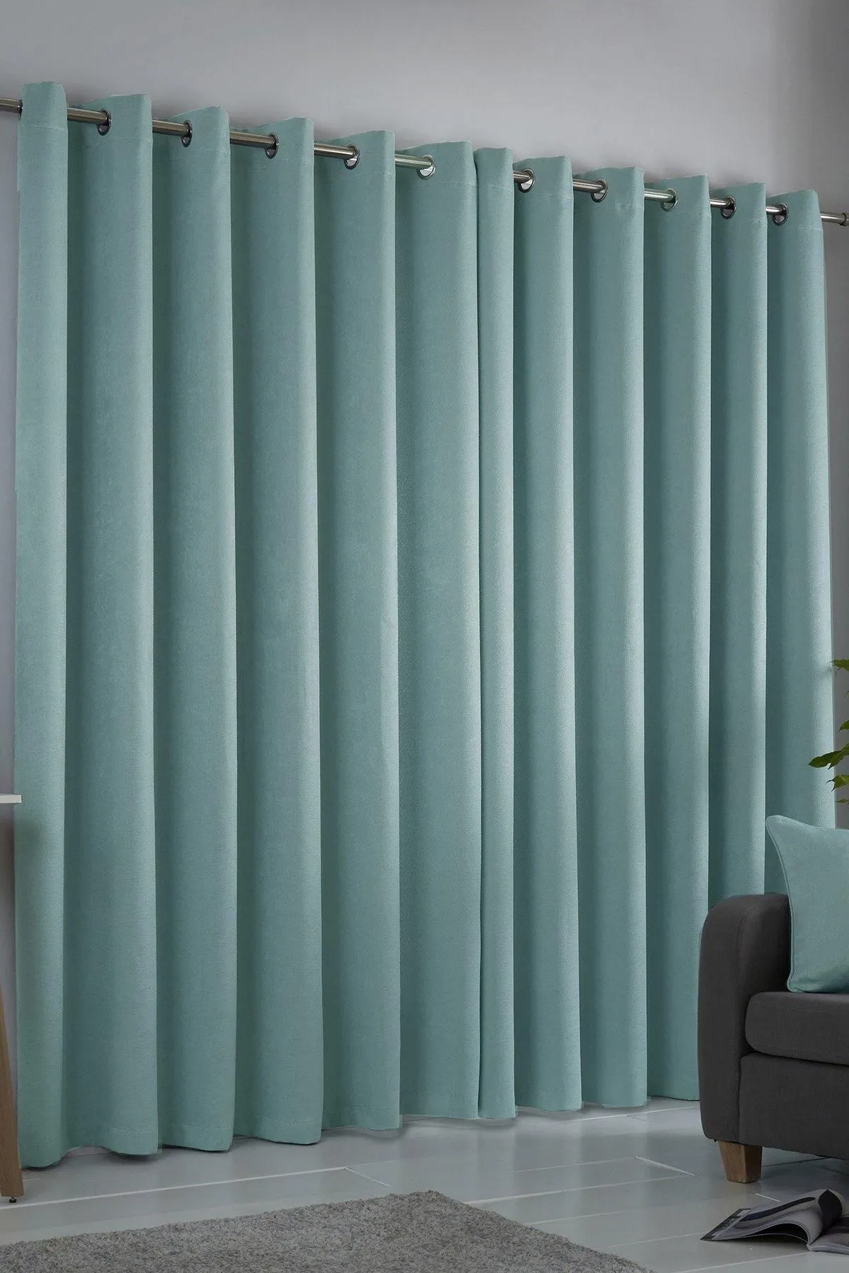 Fusion 'Strata' Triple-Woven Dimout Eyelet Curtains in Duck Egg Blue 3