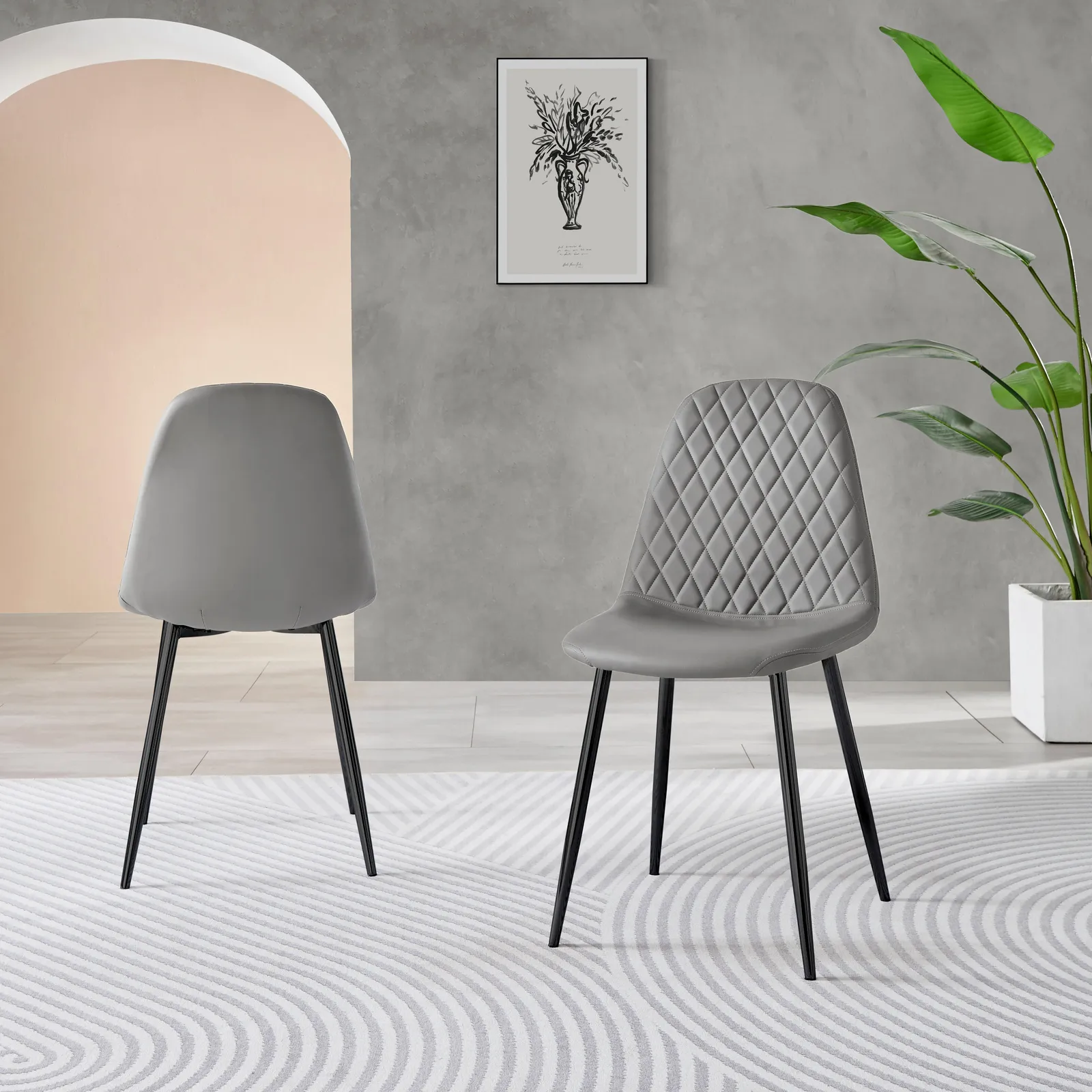 FurnitureboxUK 2x Corona Black Leg Faux Leather Dining Chair in Grey 2