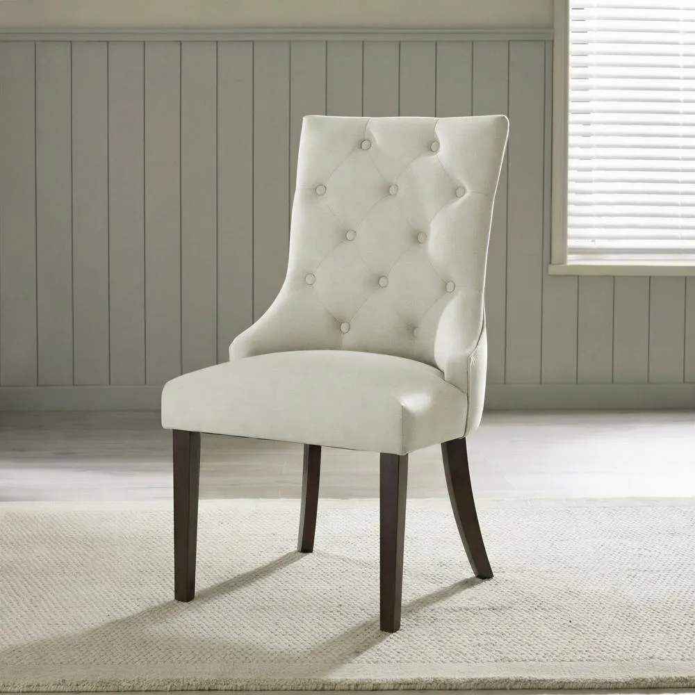 FurnitureboxUK 2x Belgravia Beige Fabric Dining Chairs Walnut Legs 2