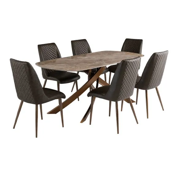 Fendi 6 Seater Dining Table with 6 Amber Faux Leather Dining Chairs 3