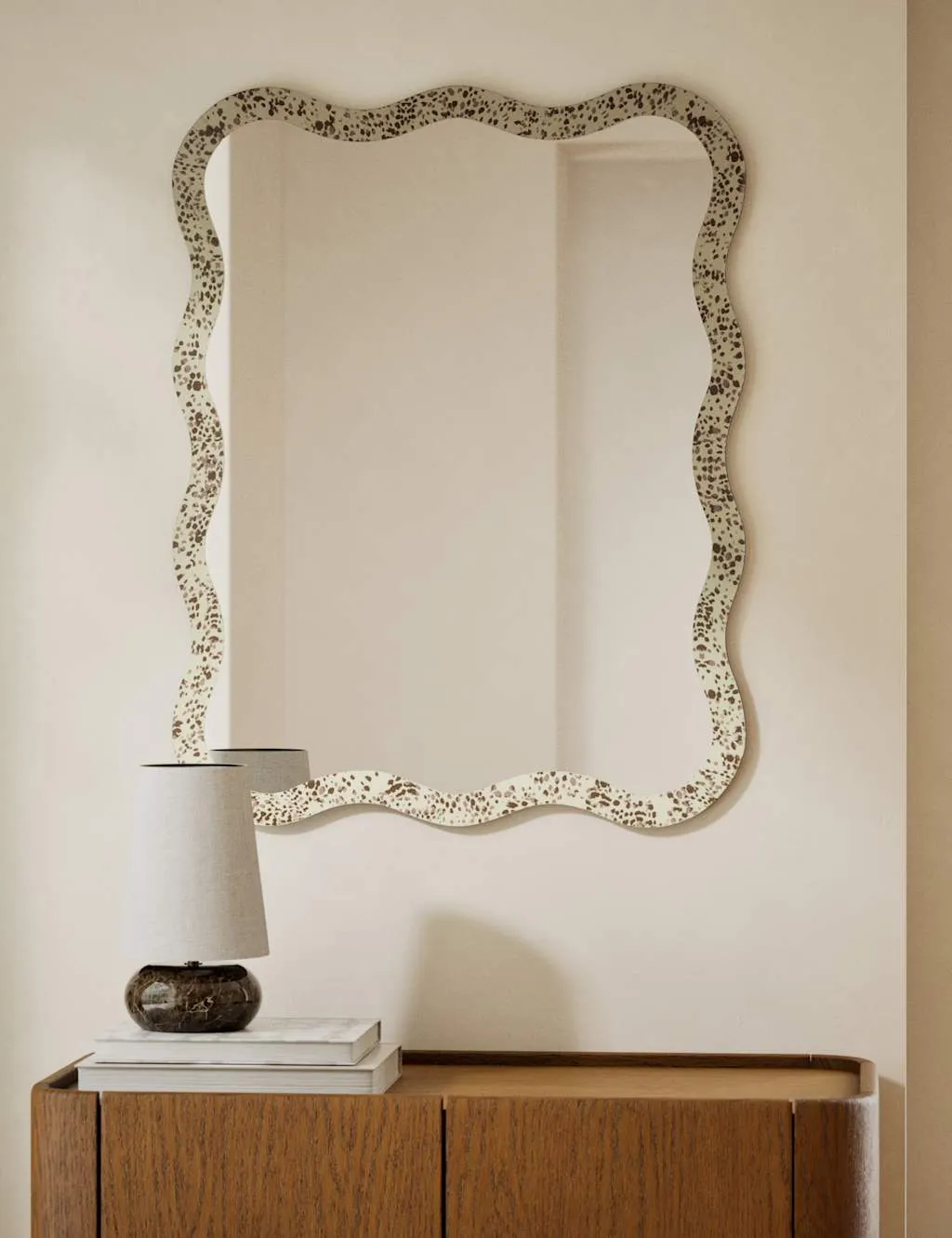 M&S Dappled Effect Scalloped Wall Mirror Brown