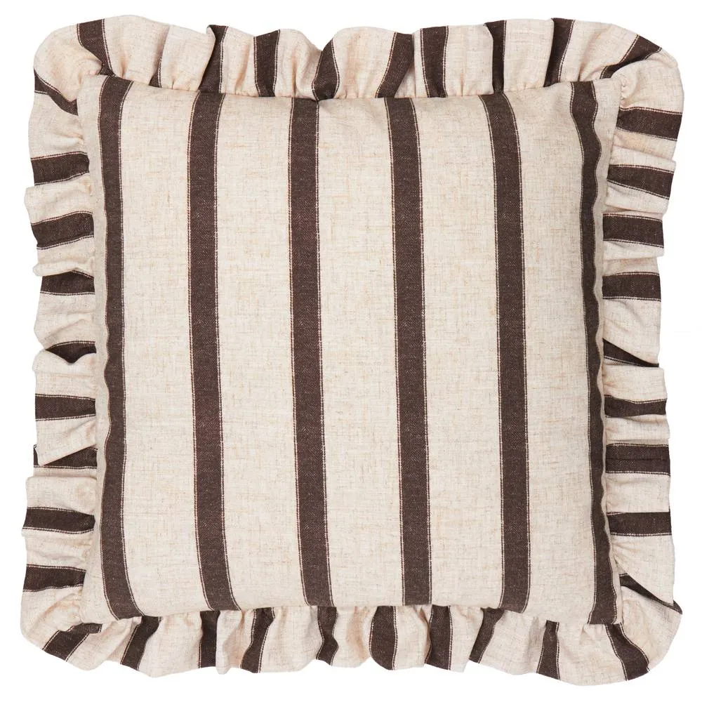 Wylder Connie Square Striped Ruffle Cushion in Chocolate 2