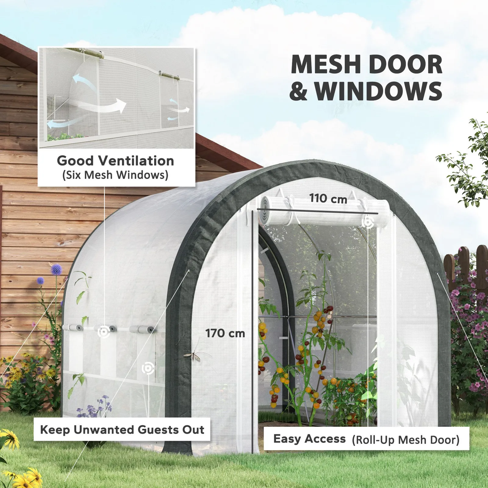 OUTSUNNY 3 x 2 x 2 m Polytunnel Greenhouse Pollytunnel Tent Steel Frame in White 4