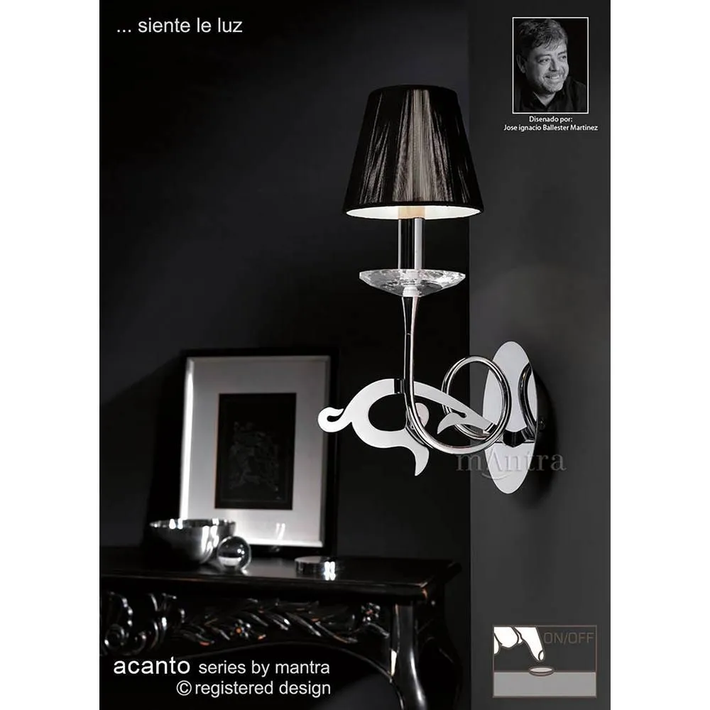 Netlighting Acanto Wall Lamp Switched 1 Light E14 Polished Chrome With Black Shade 2