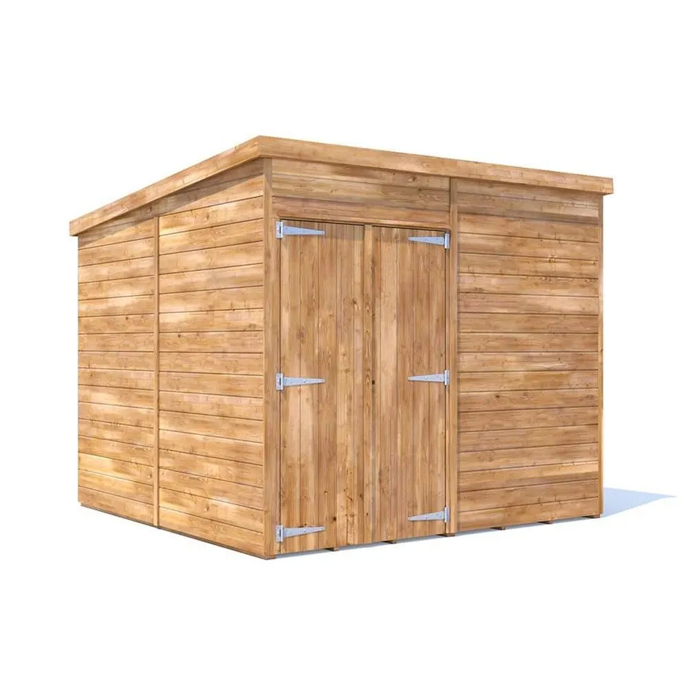 Dunster House Wooden Bike Shed 2.4x2.4m Garden Workshop Pent Roof, Overlord Modular in Brown