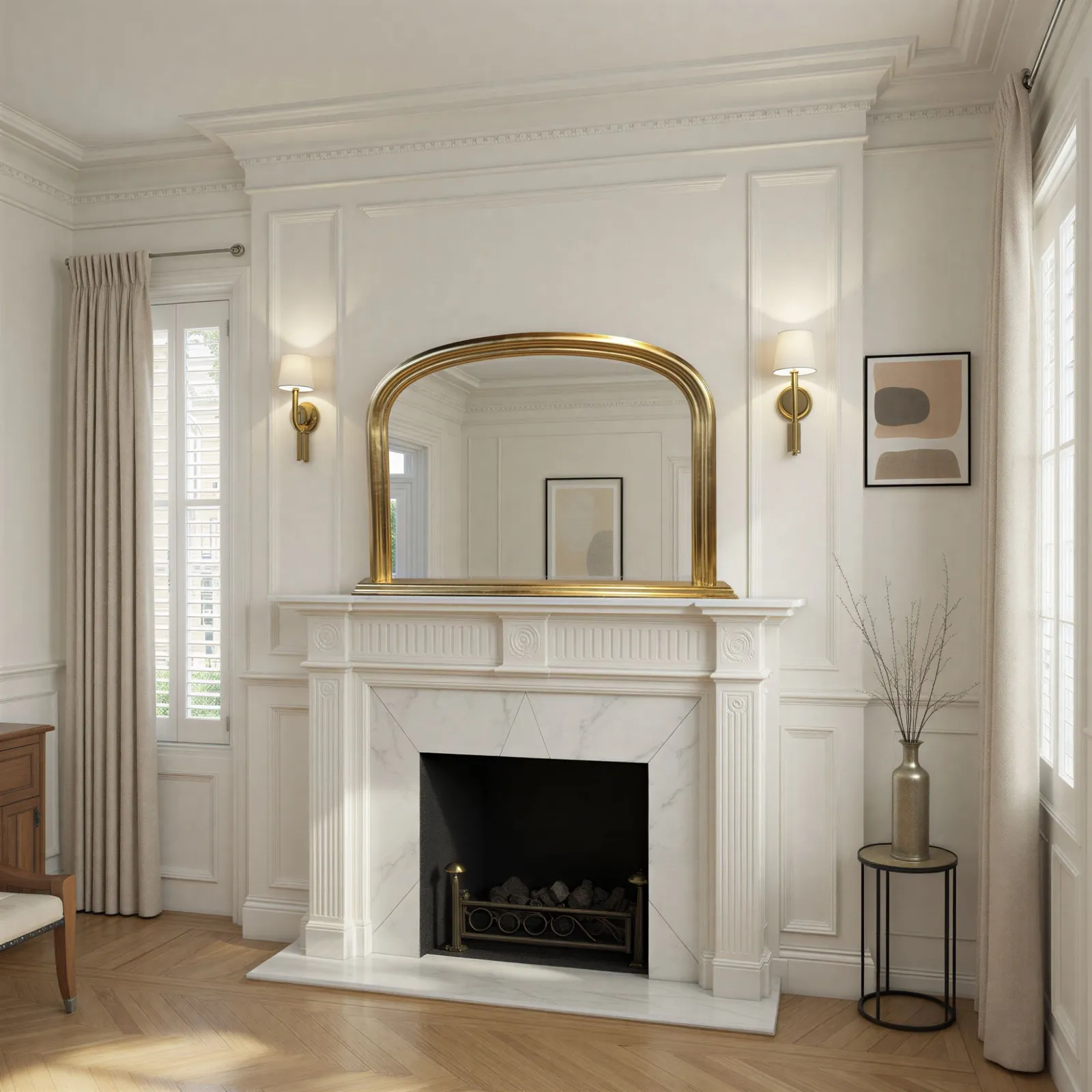 Yearn Mirrors Overmantle Arched Contemporary Mirror Gold 112(w)x77cm(h) in Metallic Gold 3