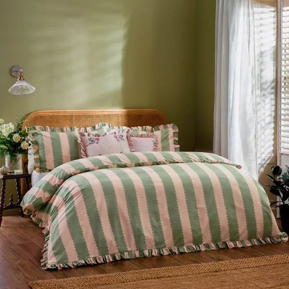 Furn. Birdie Stripe Polycotton Duvet Cover & Pillowcase Set 1
