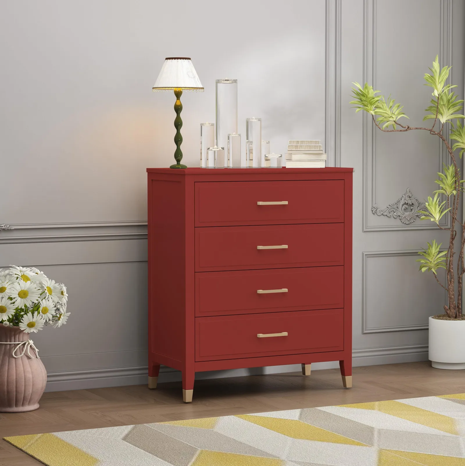 Cabinet Bits Palazzi 4 Drawer Chest of Drawers in Red 1