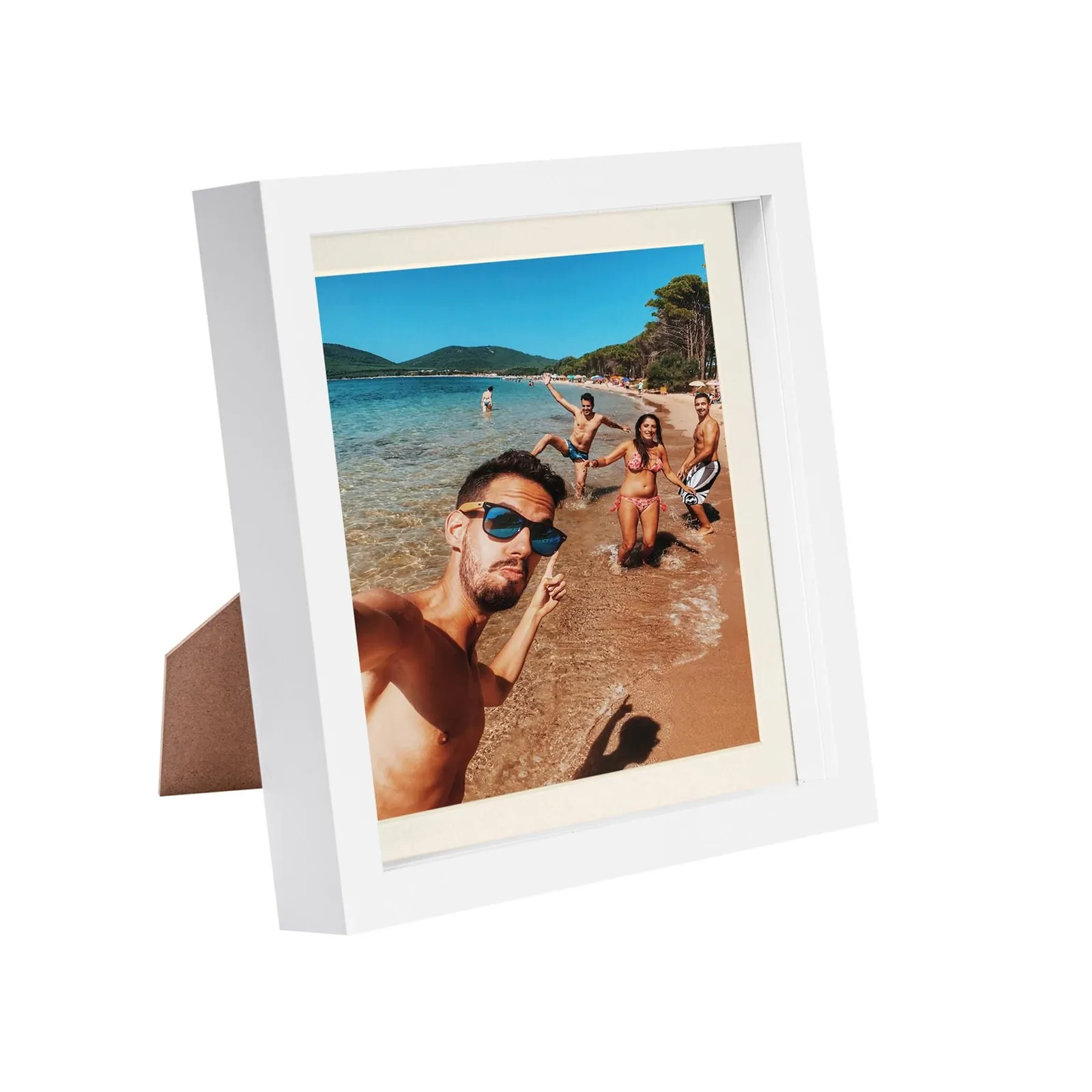 Nicola Spring 8" x 8" White 3D Box Photo Frame - 6" x 6" Mount in Ivory