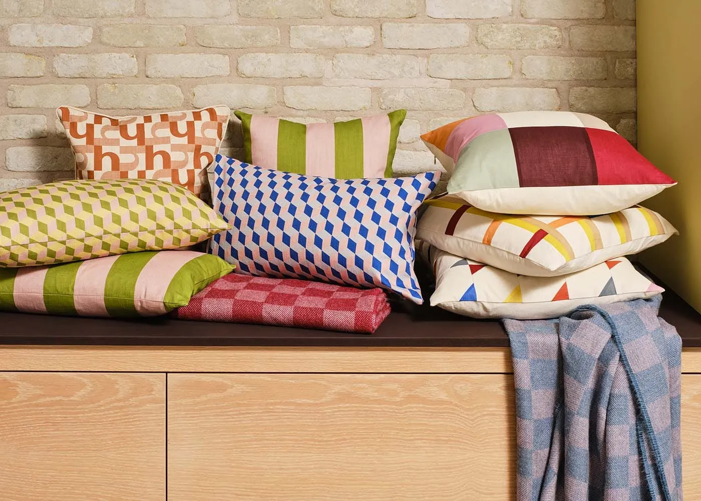 Heal's Cabana Stripe Printed Cushion Pink & Green Square 3