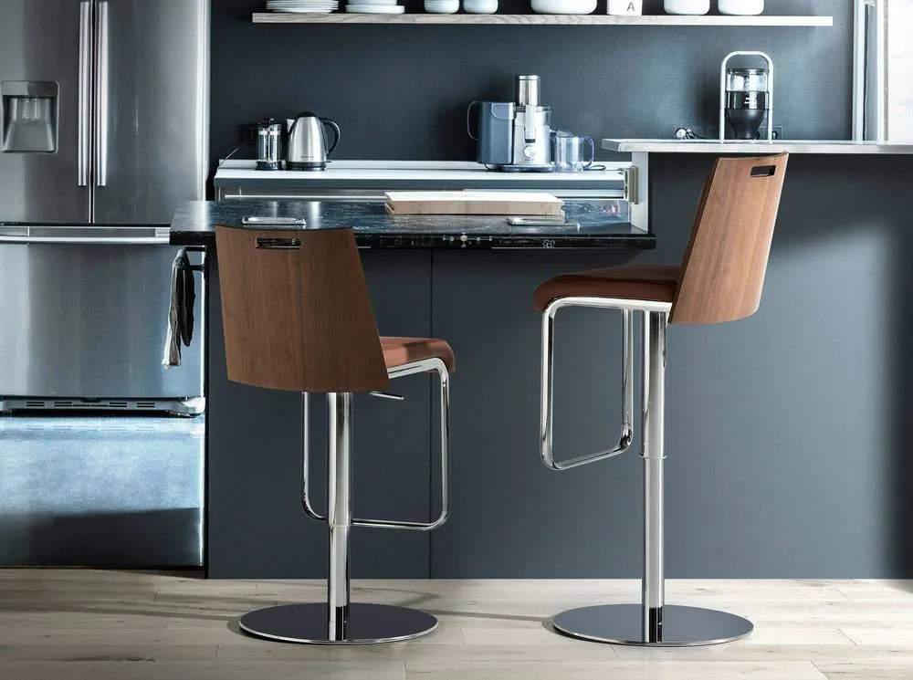 Angel Cerda Brown Leatherette Swivel Bar Stool with Walnut Finish 4