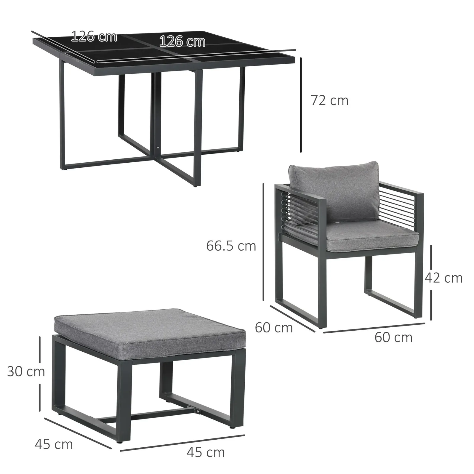 OUTSUNNY 8 Seater Aluminium Garden Dining Cube Setwith 4 Chairs 4 Footstools in Grey 3
