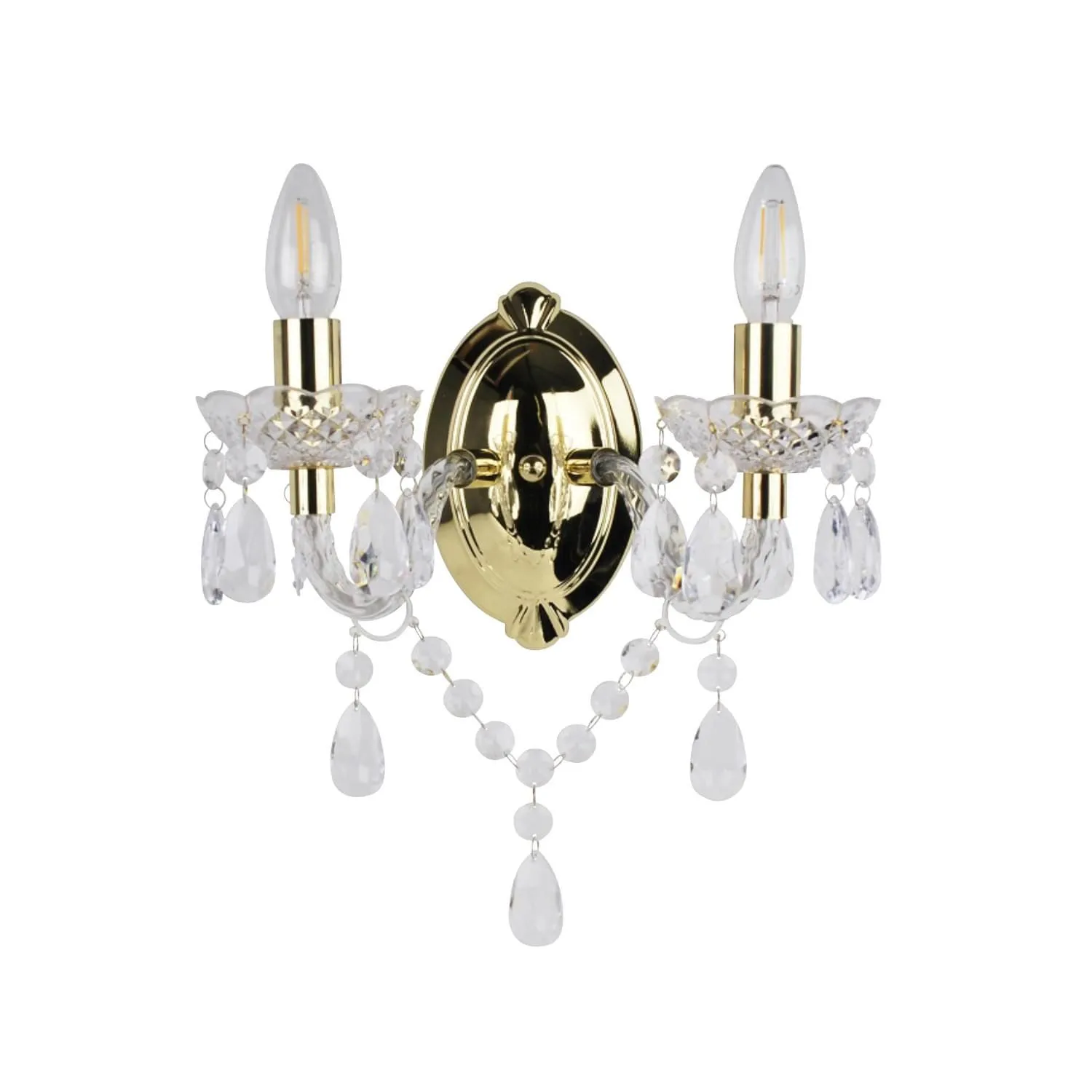 First Choice Lighting Set of 2 Clear & Gold Marie Therese Style 2 x 40W Wall Light 3