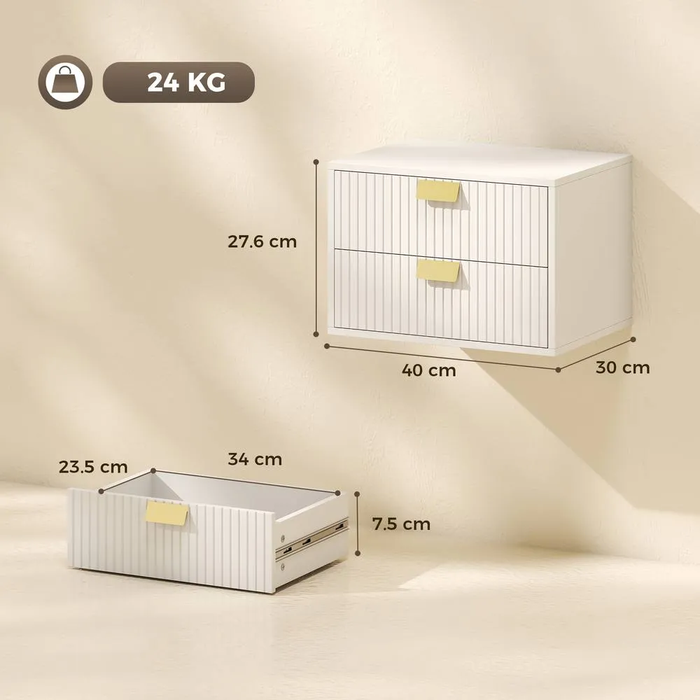 HOMCOM 2pcs Modern Floating Nightstands, 2 Drawers Bedside Tables, White 3