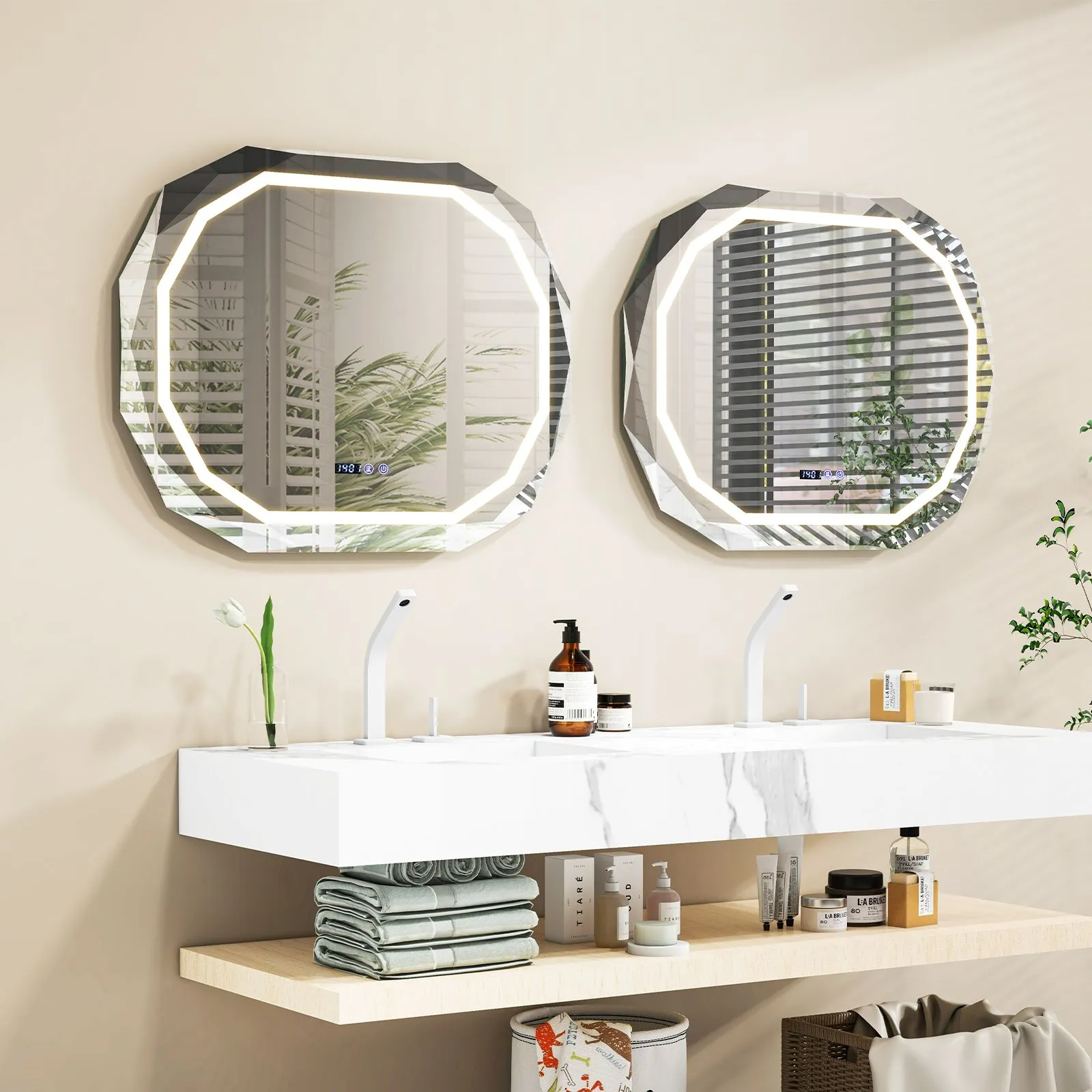 Costway LED Bathroom Mirror Single Beveled Edge Anti-Fog Mirror with 3 Color LED Light in Silver 2