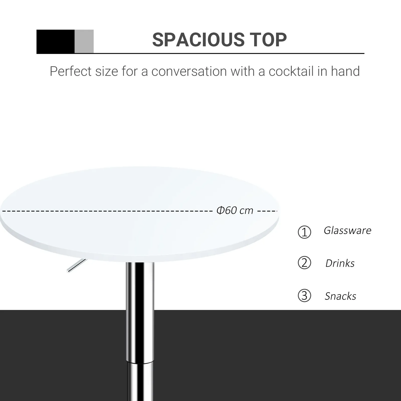 HOMCOM 60cm Adjustable Height Round Bar Table with Swivel Top White 6