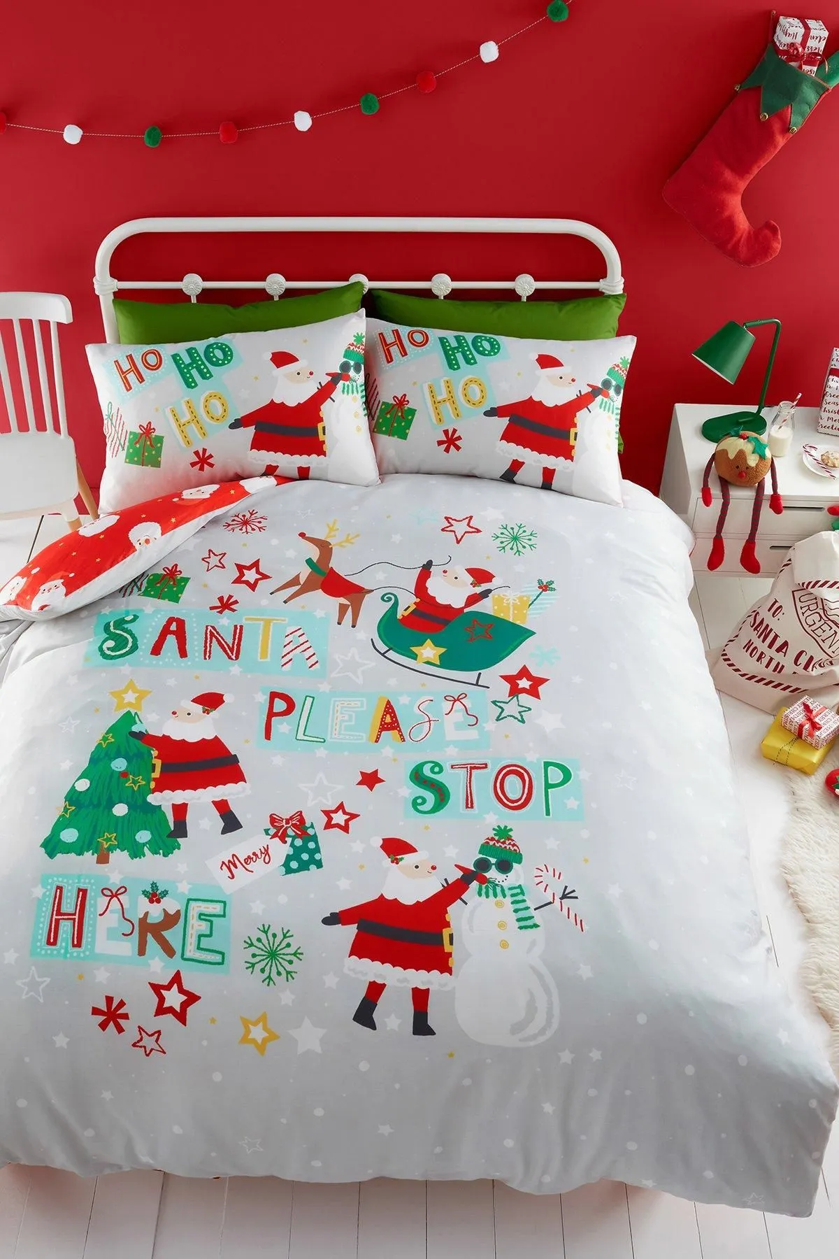 Bedlam 'Santa Please Stop Here' Glow in the Dark Duvet Cover Set in Grey