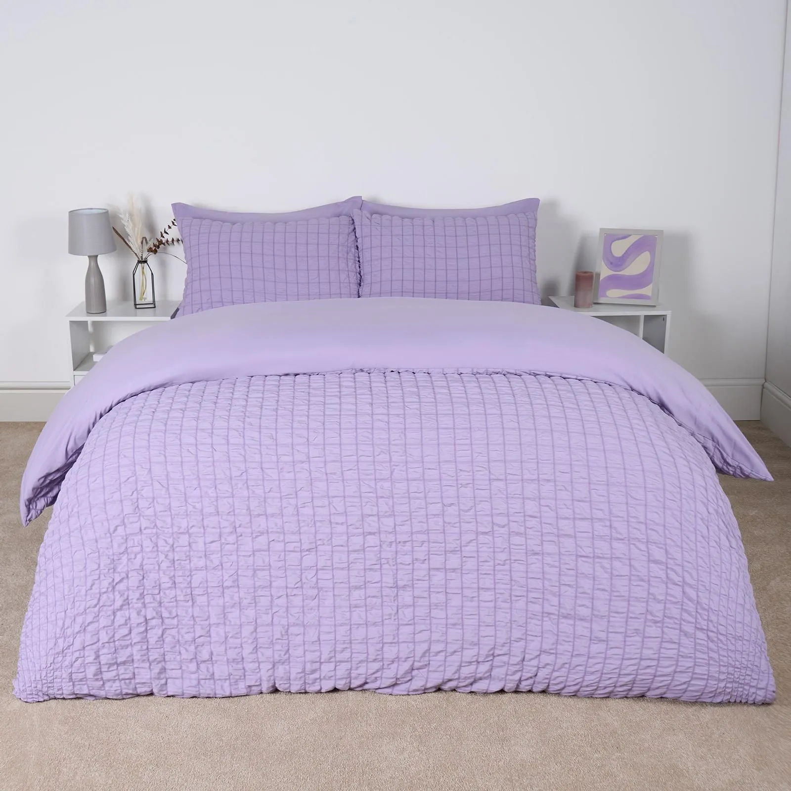 OHS Seersucker Duvet Cover with Pillowcase Bedding in Lilac