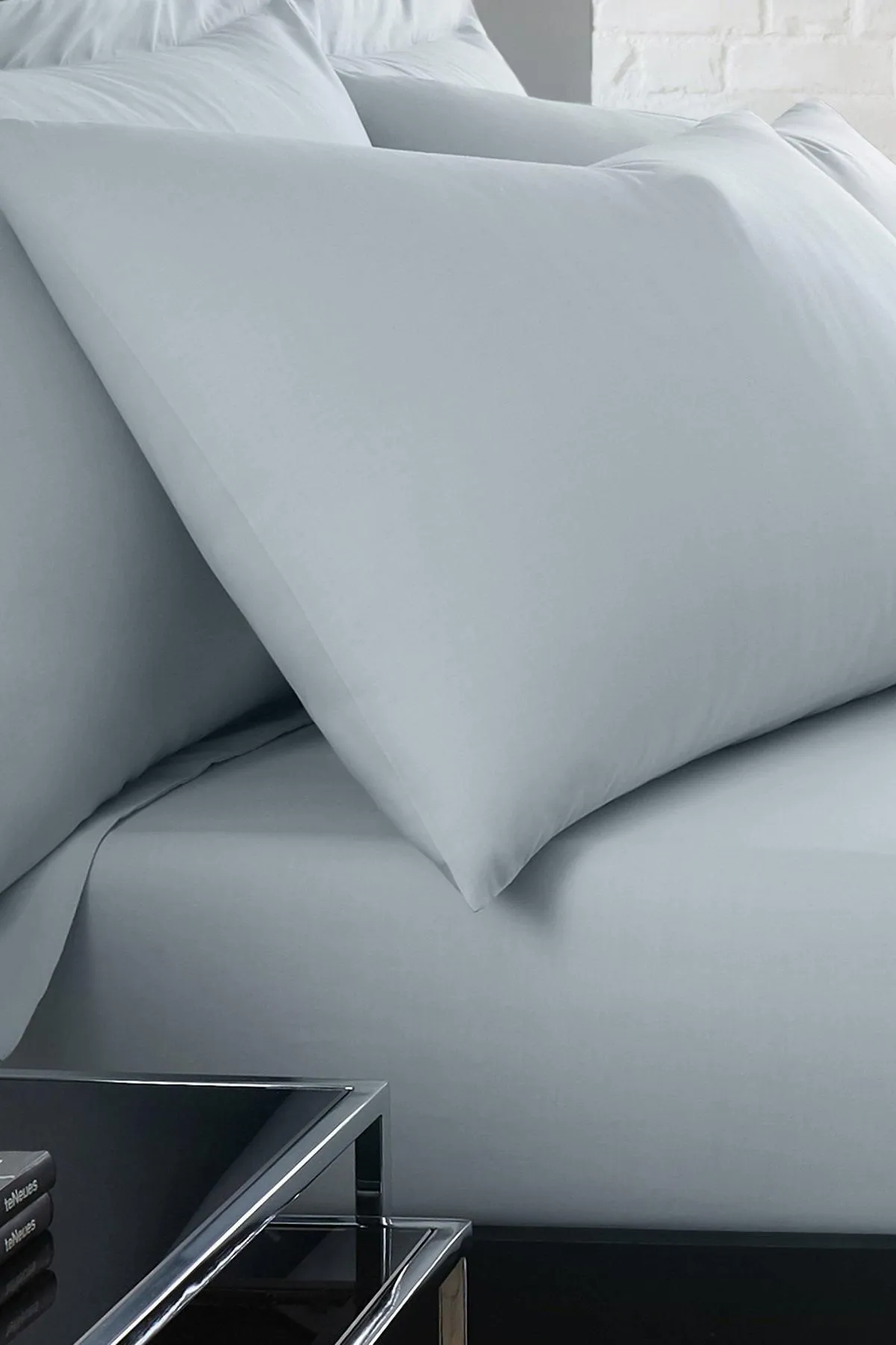 Serene 'Plain Dyed' Soft Touch Pair of Housewife Pillowcases in Duck Egg Blue
