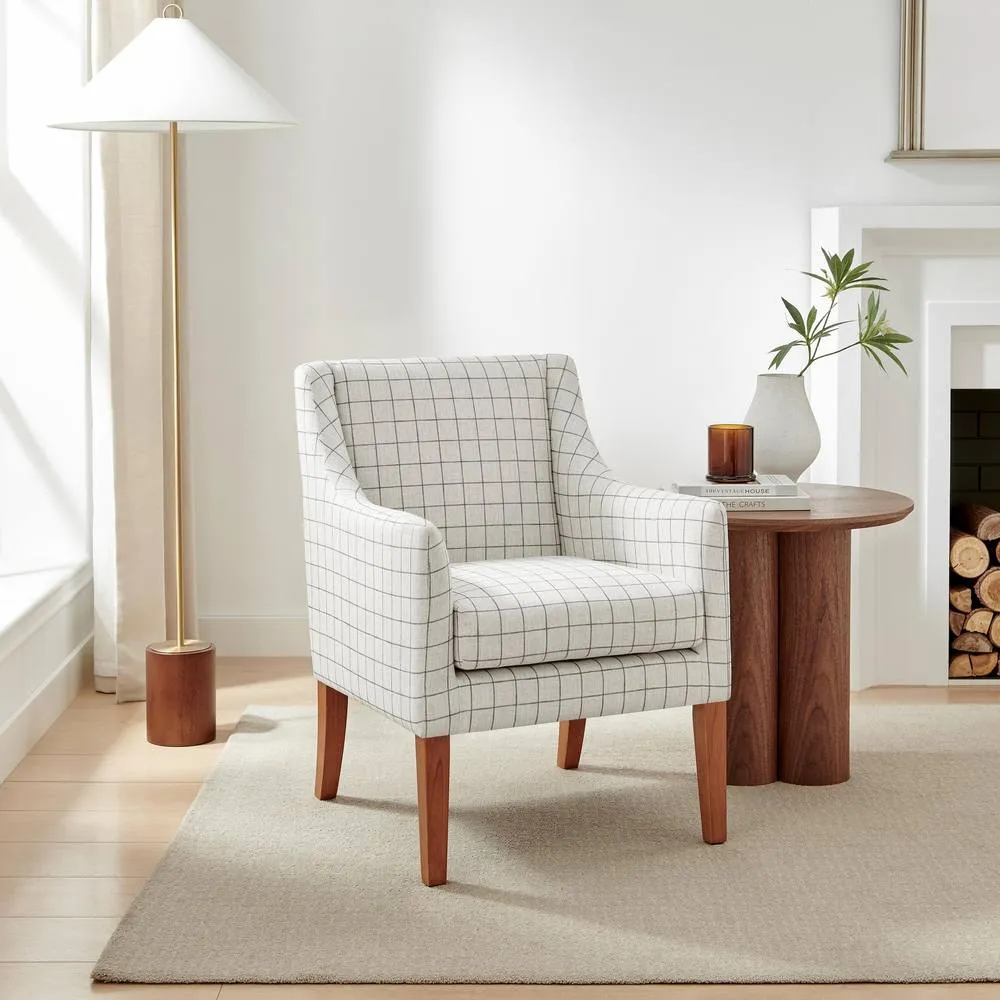 FurnitureboxUK Aubrey Beige Check Fabric Wingback Accent Armchair