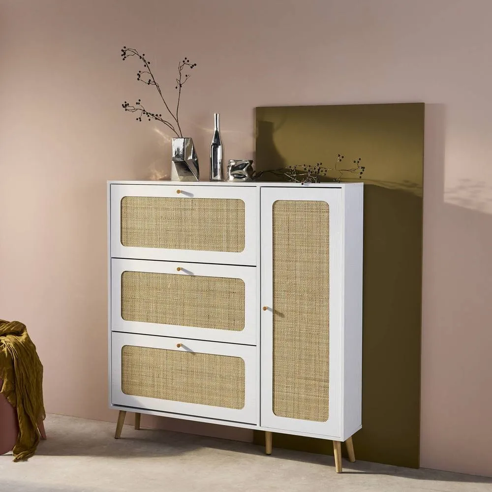sweeek Canework shoe cabinet with 3 drawers in Off-White 6