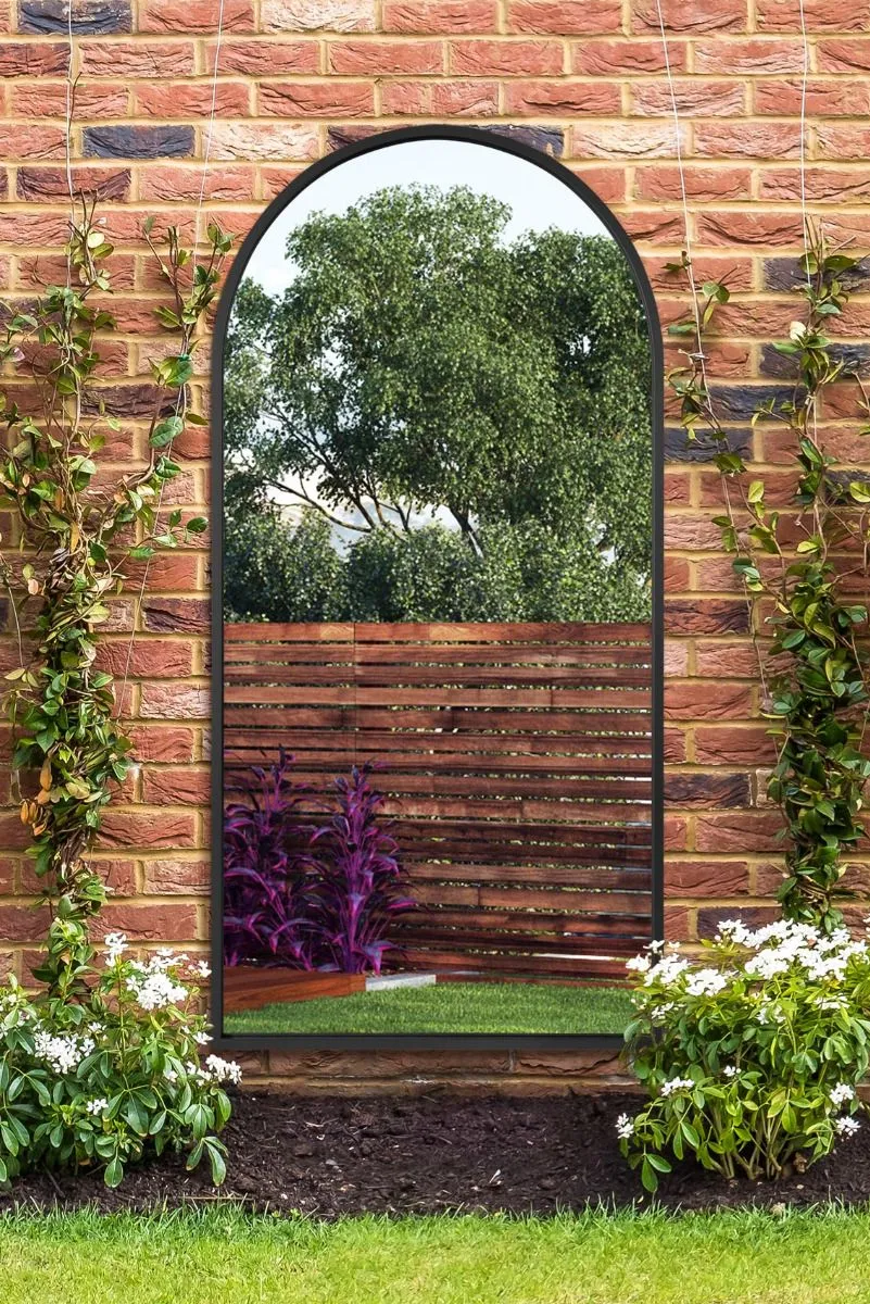 MirrorOutlet Black Framed Arched Garden Wall Mirror 71" X 35" (180CM X 90CM) 3