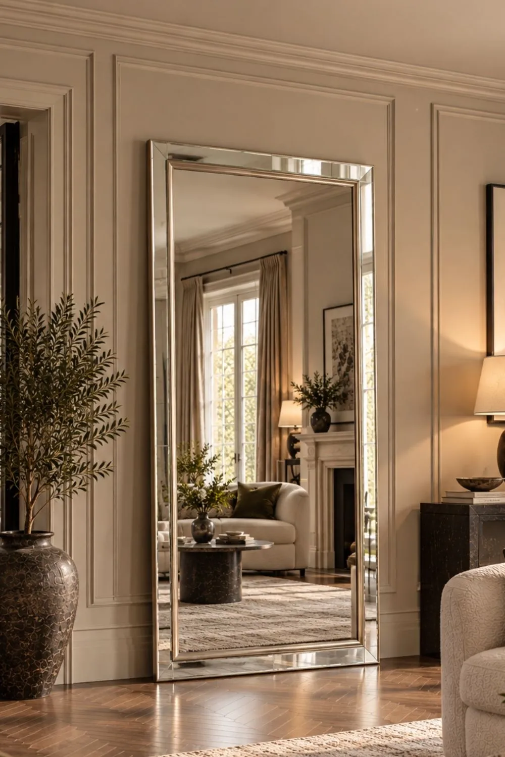 Yearn Mirrors Champagne framed bevelled full length mirror 166.5x75cm in Silver