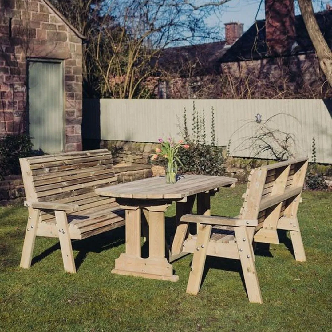 Churnet Valley Garden Furniture Ltd Ergo Dining Table Bench Set - Sits 4 - Min. Assembly Required in Brown