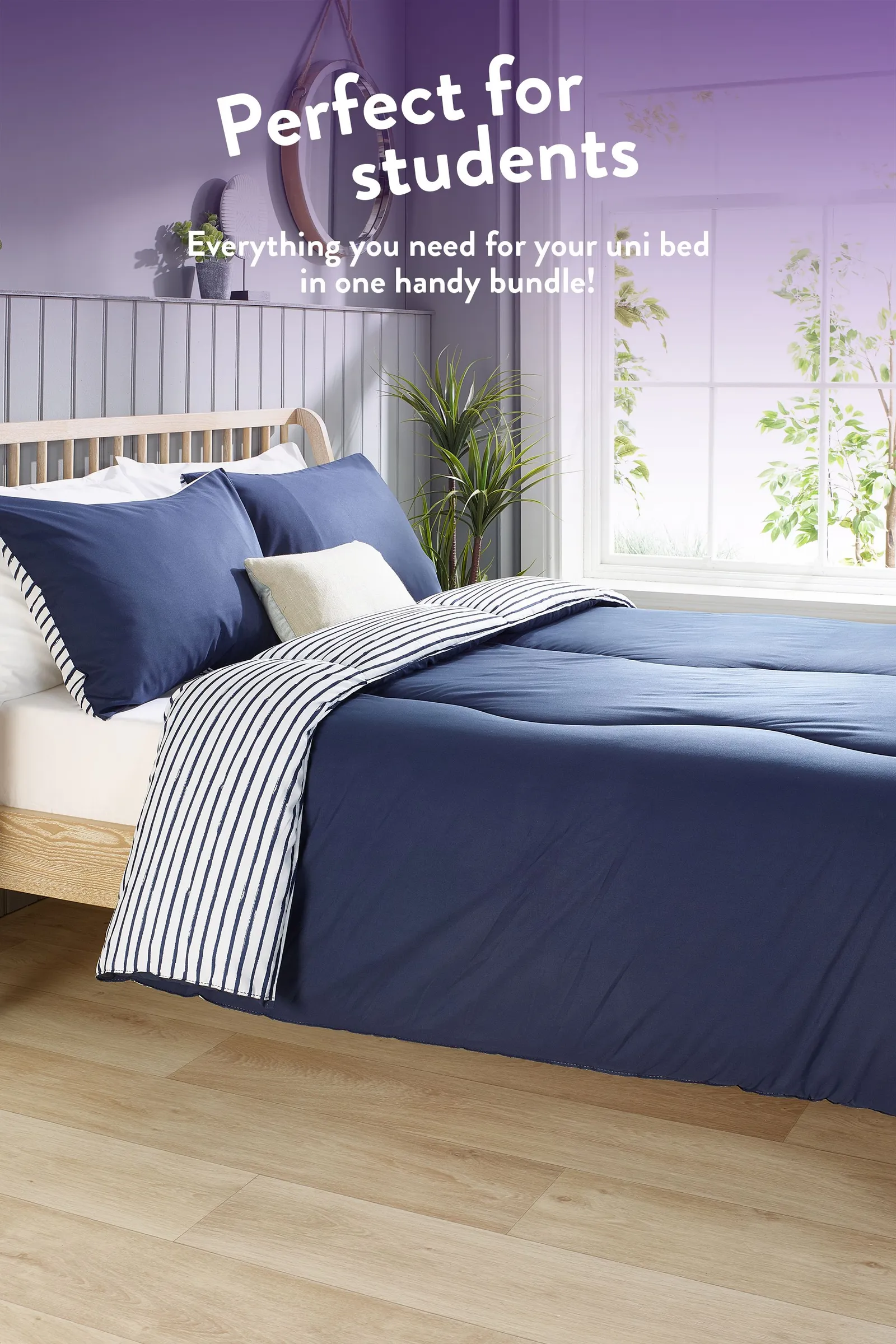 Slumberdown Back to Uni Printed Stripe Navy 10.5 Duvet, 2 Medium Pillows 3