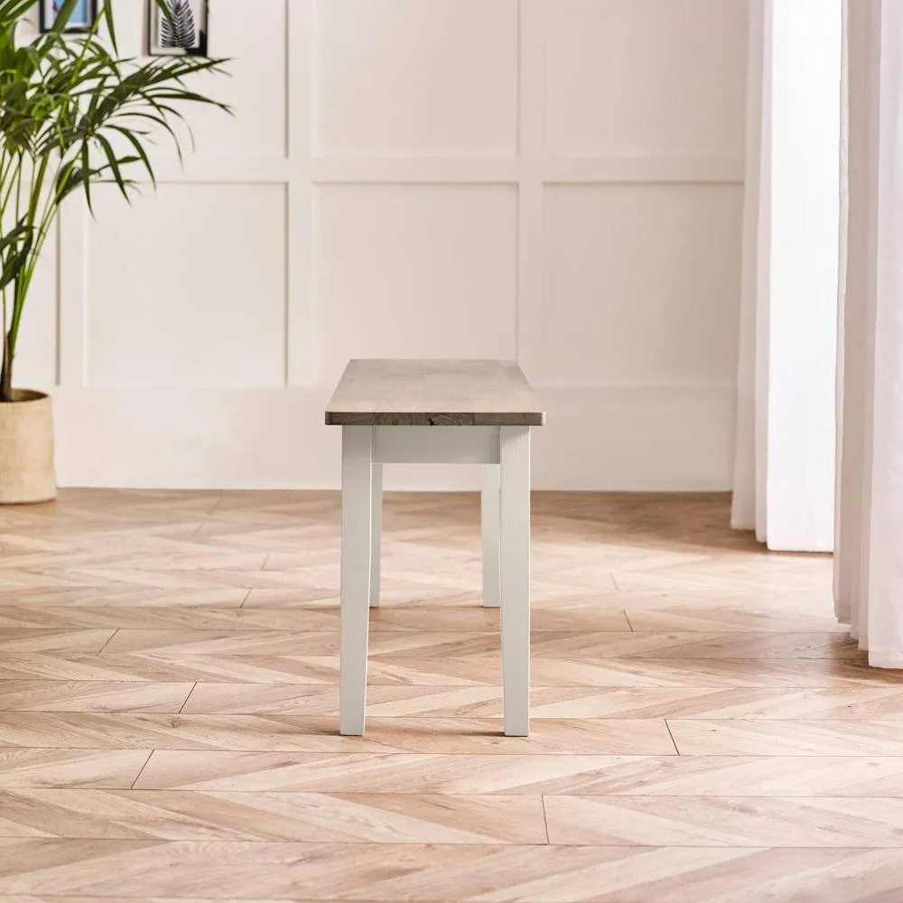 FurnitureboxUK Tenby Whitewashed &Grey Solid Wood Large Dining Bench in White 3