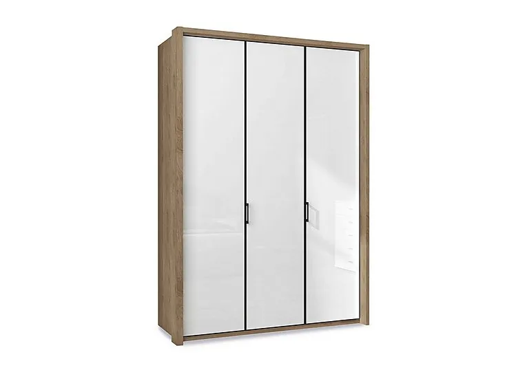 Dallas 157cm 3 Door Hinged Glass Wardrobe - Bianco Oak and White