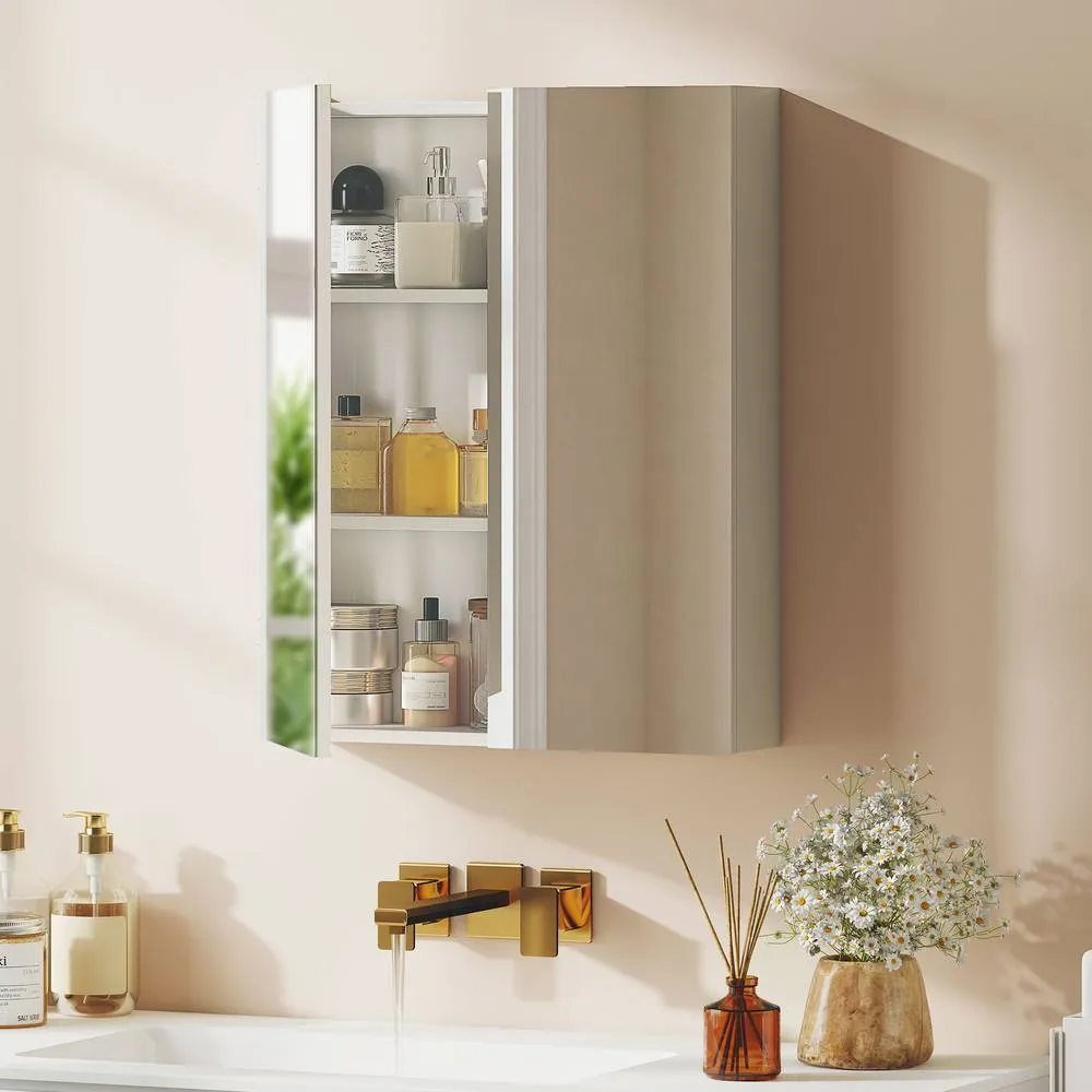 HOMCOM Wall Mounted Bathroom Mirror Storage Cabinet w/ Door Adjustable Shelf in White