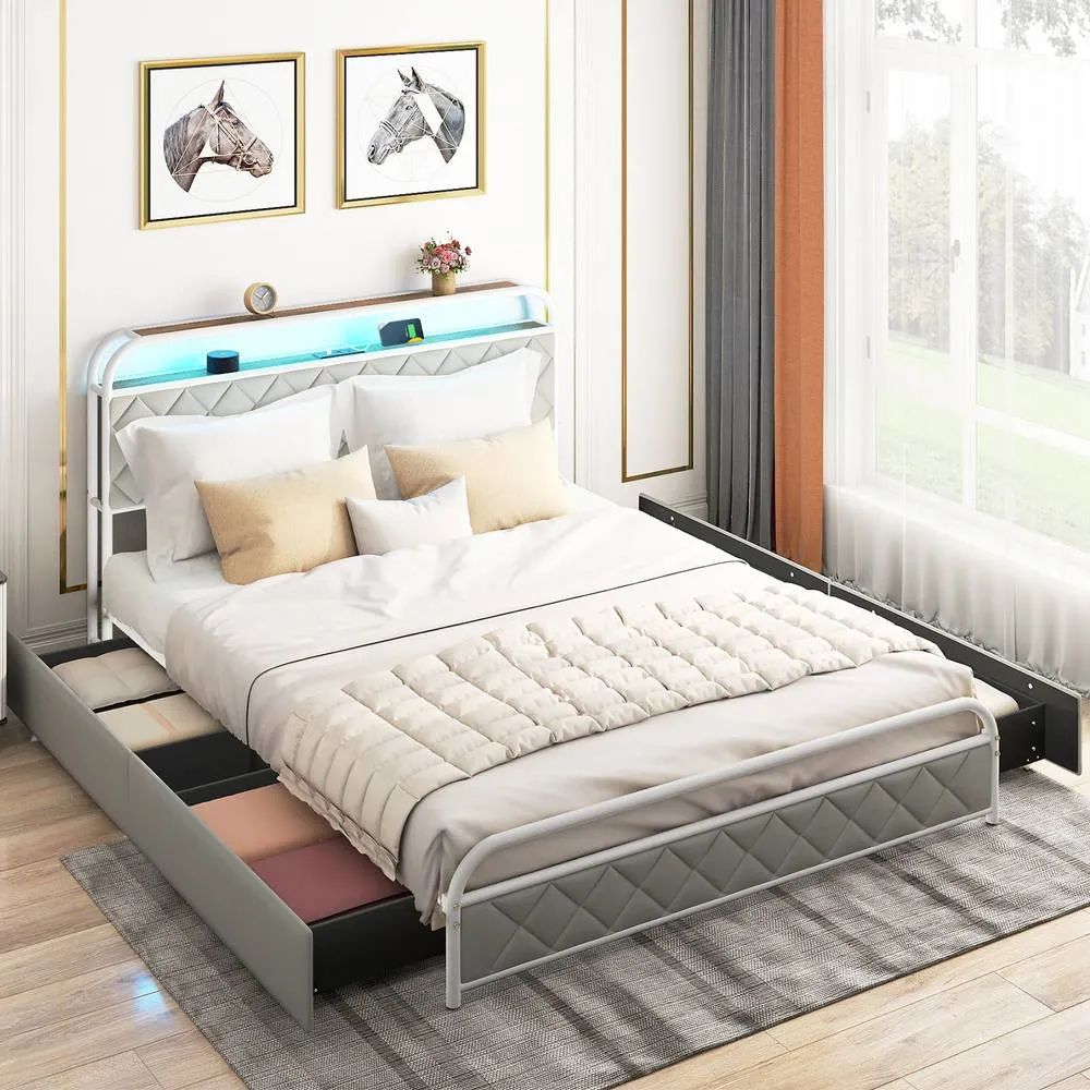 Costway King Size Modern Faux Leather Upholstered Platform Bed 4