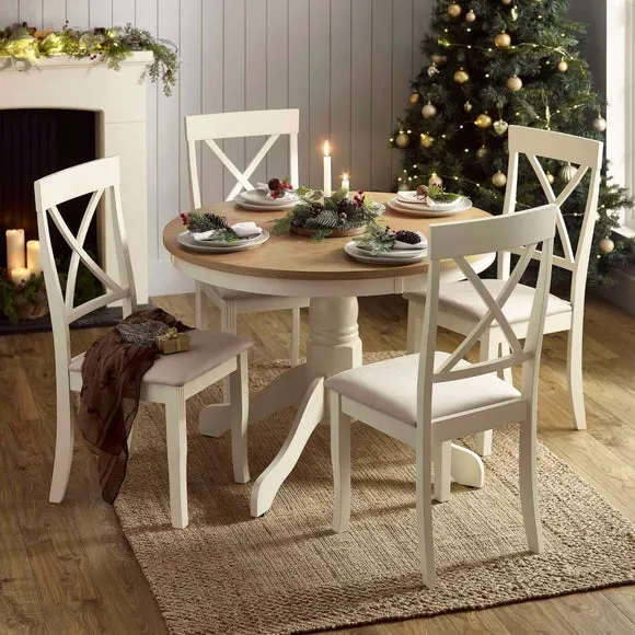 Davenport 4 Seater Round Pedestal Dining Table with 4 Chairs, Off White 6