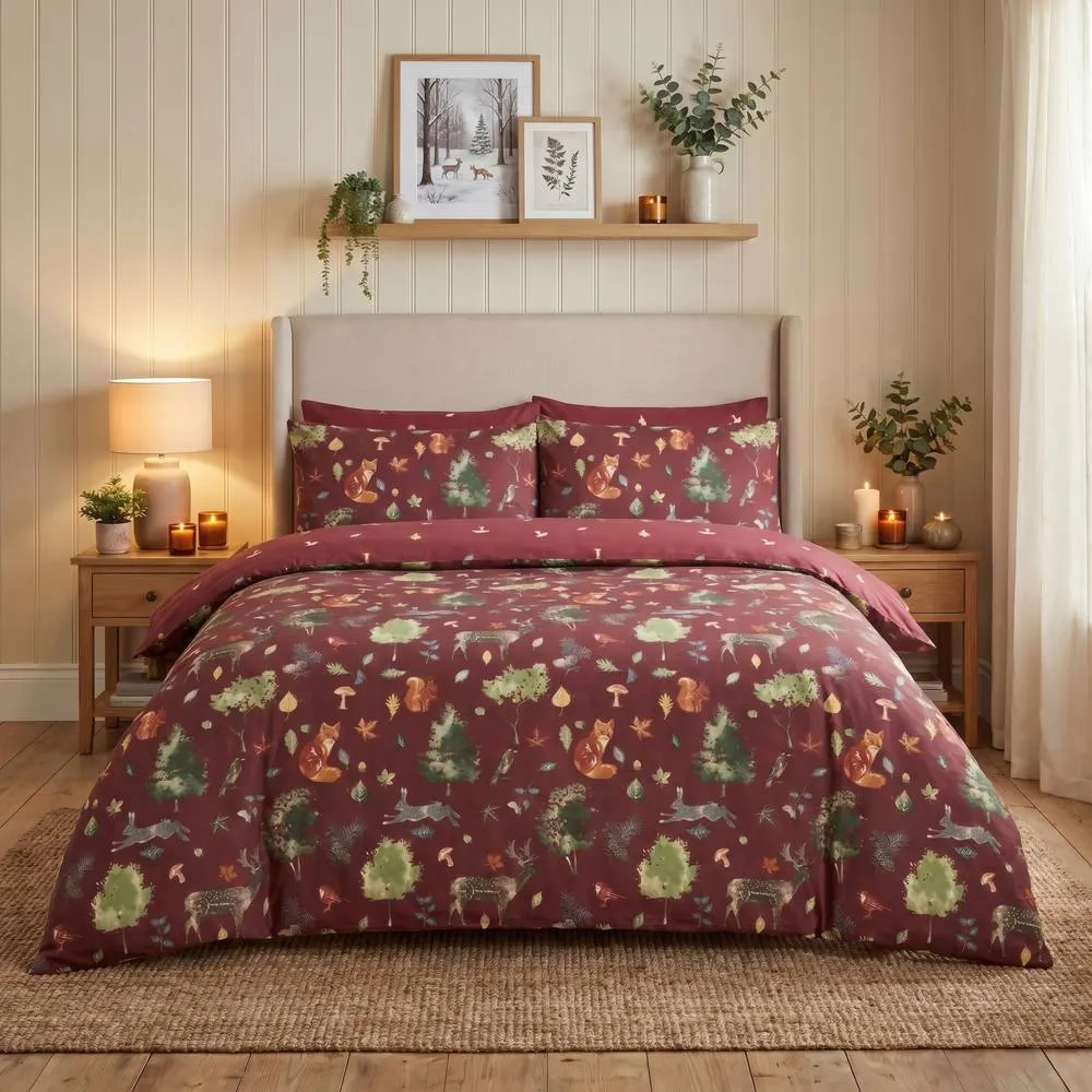 Rapport Home Autumn Christmas Microfibre Reversible Duvet Cover Set With Pillowcase in Red 1