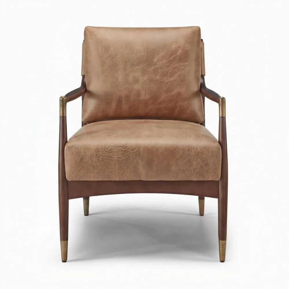 FurnitureboxUK Delia Tan Faux Leather Mid Century Modern Accent Chair 4
