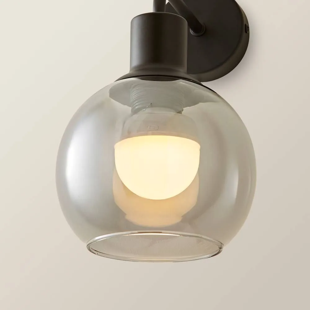 ValueLights Bellamy Pair of Globe Glass Shade Rechargeable Wall Lights in Black 6