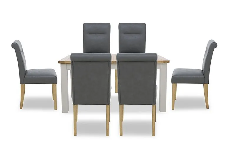 Lewis Rectangular Extending Dining Table and 6 Roll Back Faux Leather Chairs - Dark Grey